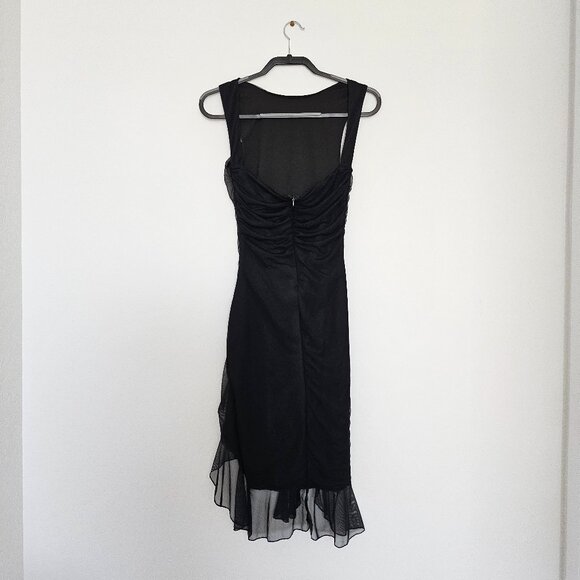 Women's Vintage Ruffle Black Midi Dress Mesh Y2K Style‎ No size tag - Picture 6 of 10